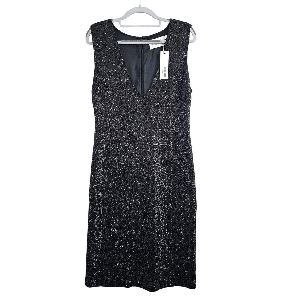 BB Dakota RSVP Little Black Dress Womens Medium Black Sequin V-Neck Sheath Chic